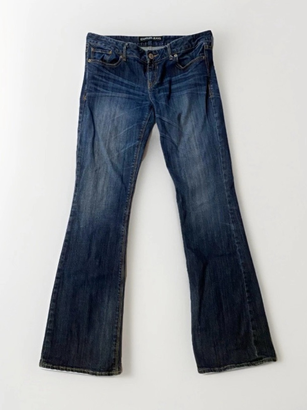 Express 8R Stella Boot Low Rise stretch blue jeans broken loop